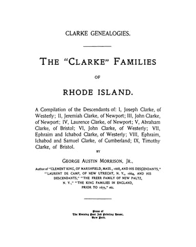 CLARKE Genealogies: The Clarke Families of Rhode Island 1902