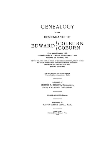 COLBURN: Genealogy of the descendants of Edward Colburn/Coburn. 1913