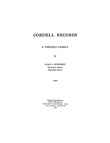 Cordell Records: a Virginia family 1940