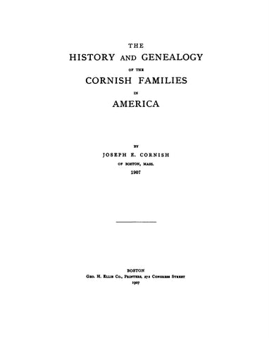 CORNISH: The History and genealogy of the Cornish family in America 1907