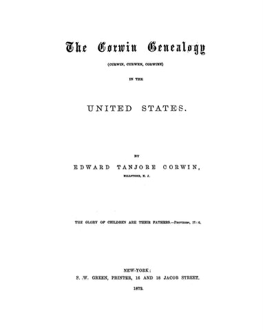 Corwin Genealogy (Curwin, Curwen, Corwine) in the United States 1872