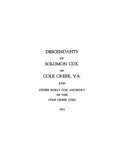 COX: Descendants of Solomon Cox of Cole Creek, Virginia 1955