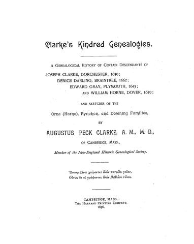 CLARKE: Clarke's Kindred Genealogies 1896