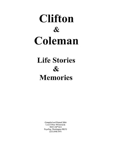 CLIFTON-COLEMAN: Clifton and Coleman Life Stories and Memories (Softcover)