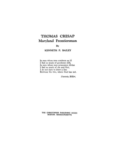 CRESAP: Thomas Cresap: Maryland Frontiersman