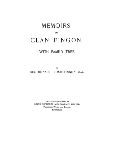 FINGON: Memoirs of Clan Fingon, with famly tree 1909