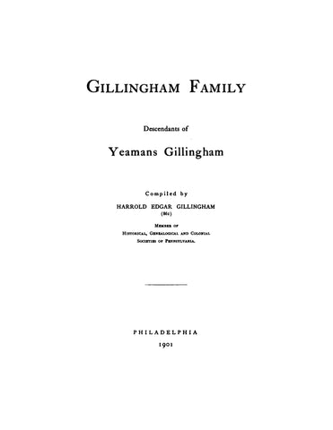 GILLINGHAM FAMILY: Descendants of Yeamans Gillingham 1901