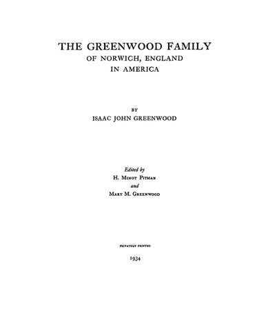 GREENWOOD Family of Norwich, England in America