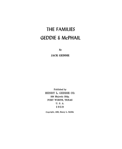 GEDDIE - McPHAIL: The Families Geddie & McPhail 1959