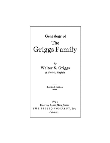 GRIGGS: Genealogy of the Griggs Family 1926