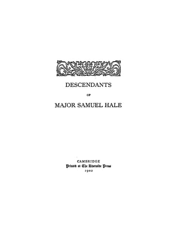 HALE: Descendants of Major Samuel Hale 1902