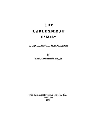 HARDENBERGH FAMILY: A Genealogical compilation 1958