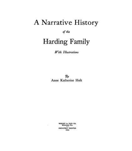 HARDING: A narrative history of the Harding family 1904