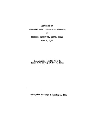 HARRINGTON: Manuscript of Harrington Family Geological Gazetteer 1941