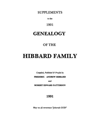 HIBBARD: Supplements to the 1901 "Genealogy of the Hibbard Family"