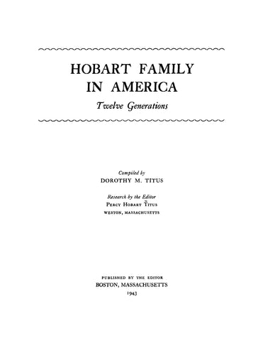 HOBART Family in America: Twelve Generations 1943