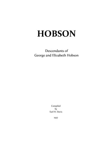 HOBSON: Descendants of George and Elizabeth Hobson, VA, NC, OH & IN 1957