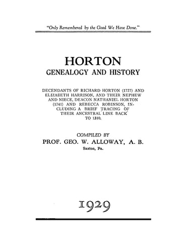 HORTON Genealogy & history, descendants of Richard & Nathaniel Horton of Pennsylvania.