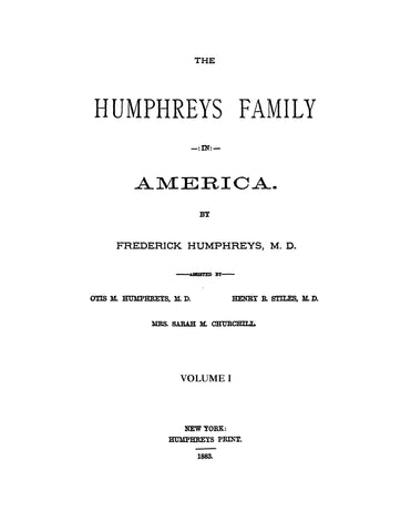 HUMPHREY: The Humphreys Family in America. Volume 1 1883