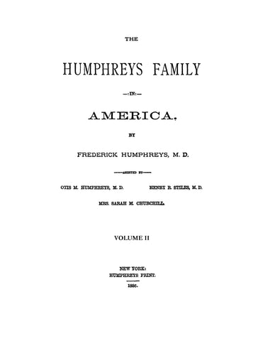 HUMPHREY: The Humphreys Family in America, Volume 2 1886