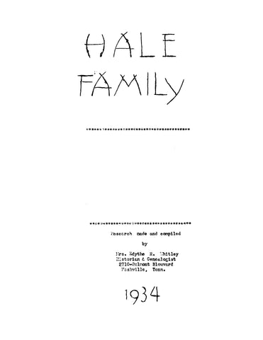 HALE FAMILY [of Virginia and Tennessee] 1934