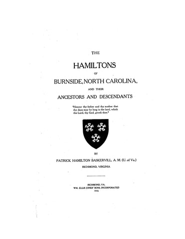 HAMILTON: The Hamiltons of Burnside, North Carolina and their ancestors and descendnts