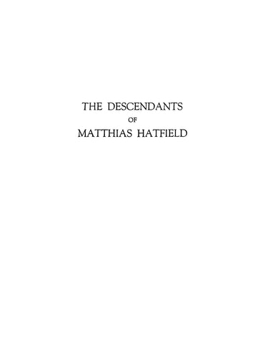 HATFIELD: Descendants of Matthias Hatfield 1954