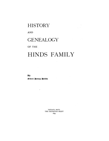 HINDS: History and Genealogy of the Hinds Family 1899