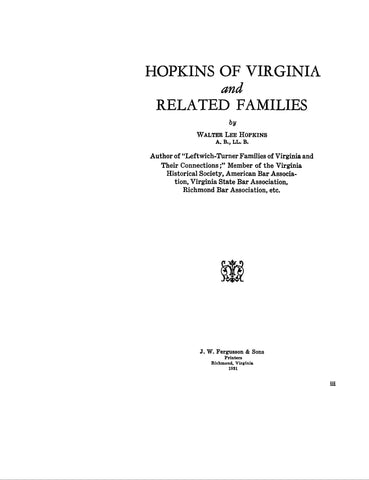 HOPKINS of Virginia and related families