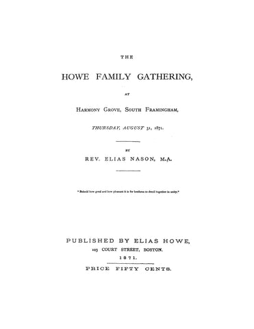 HOWE Family gathering, Harmony Grove, S. Framingham MA, 1871