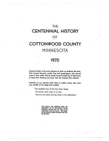 COTTONWOOD, MN: Centennial History of Cottonwood County, Minnesota 1970