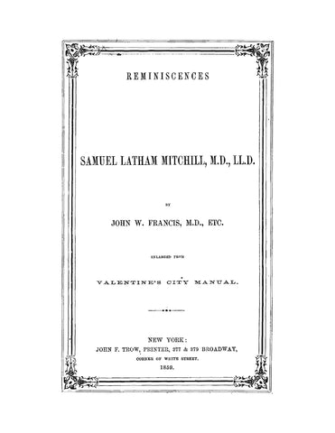 MITCHELL: Reminiscences of Samuel Latham Mitchell (Softcover)