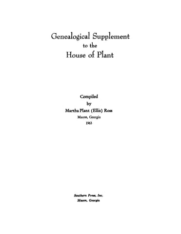 PLANT: Genealogical Supplement to the House of Plant (Softcover)