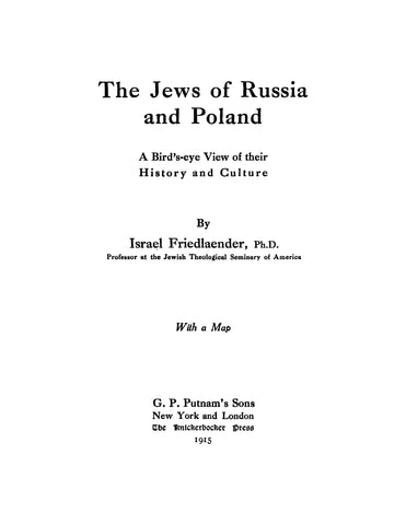 RUSSIA: The Jews of Russia and Poland: A Bird's-Eye View of their History and Culture