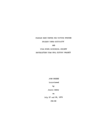 ROGERS: Charles Redd Center for Western Studies, Brigham Young University, Oral History Project, Interview of John Rogers (Softcover)