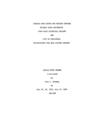 ROGERS: Charles Redd Center for Western Studies, Brigham Young University, Oral History Project, Interview of Luella Hurst Rogers by Gary L Shumway (Softcover)