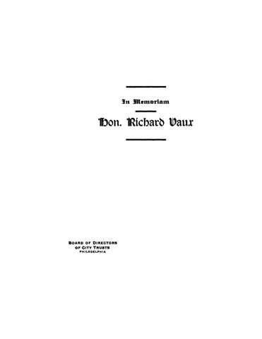 VAUX: In Memorium, Hon Richard Vaux (Softcover)