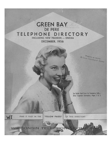 GREEN BAY, WI: Green Bay, De Pere, Telephone Directory, Including New Franken-Oneida, December 1956