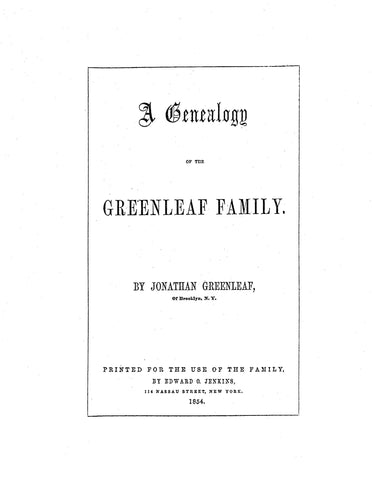 GREENLEAF: Genealogy of the Greenleaf family 1854