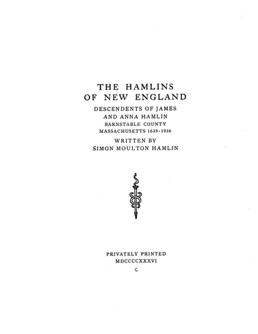 HAMLIN: Hamlins of New England, descendants of James & Anna Hamlin 1936