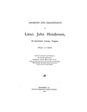 HENDERSON: Ancestry and Descendants of Lt. John Henderson of Greenbriar Co., Virginia, 1650-1900. 1902