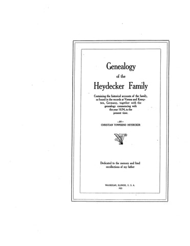 HEYDECKER: Genealogy of the Heydecker Family 1925