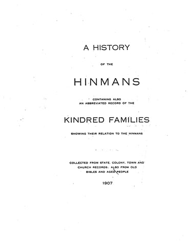 HINMAN: History of the Hinmans, with record of kindred families.