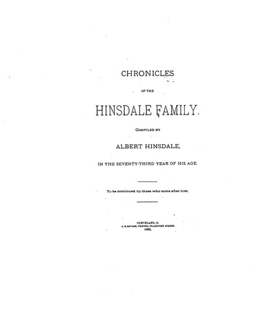 HINSDALE Chronicles of the Hinsdale Family 1883