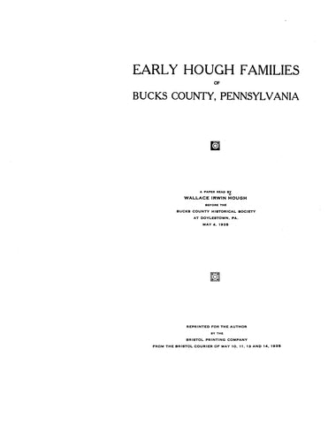 HOUGH: Early Hough families of Bucks Co., PA 1935