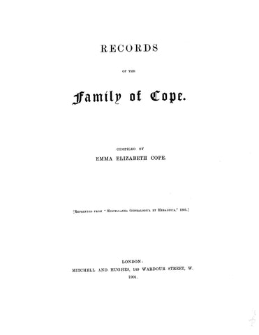 COPE: Records of the family of Cope 1901