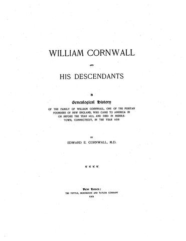 CORNWALL: William Cornwall and his descendants. 1901