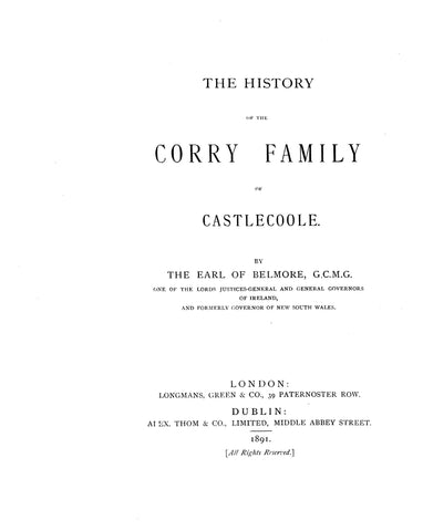 CORRY: History of the Corry family of Castlecoole 1891