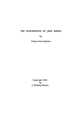 BOWEN: Descendants of John Bowen