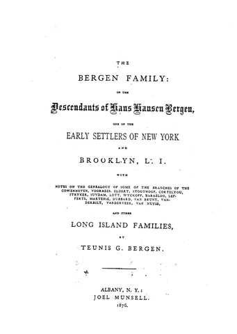 BERGEN Family: The Descendants of Hans Hansen Bergen